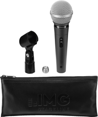 in Schwarz IMG STAGELINE DM-7 dynamisches Mikrofon für Bühne und Gesang Sprach-Verstärker mit Supernieren-Charakteristik inklusive Mikrofon-Halter Adapter-Schraube und Mikrofon-Tasche